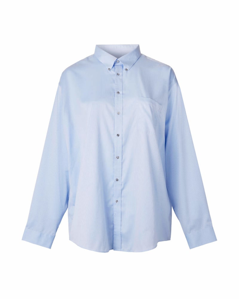 Front of a size 4XL Blue Textured Stripe Upcycled Cotton Shirt in BLUE by A Shirt Story. | dia_product_style_image_id:226982